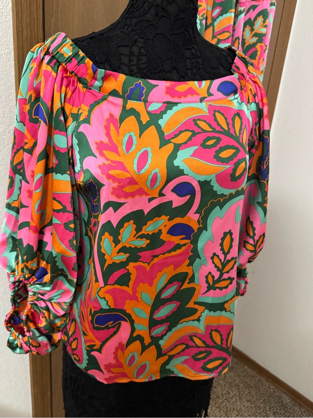Sugarlips Bright Pink & Orange Floral Top with Green Accents